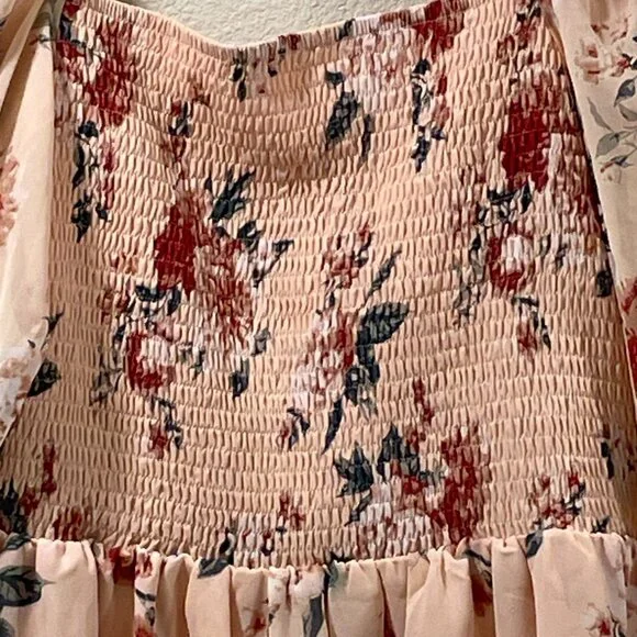 EXLURA (NWT) Empire 3/4 Sleeve Peasant Ruffle Mini Dress, Peach/Pink Multi - L - Picture 7 of 12